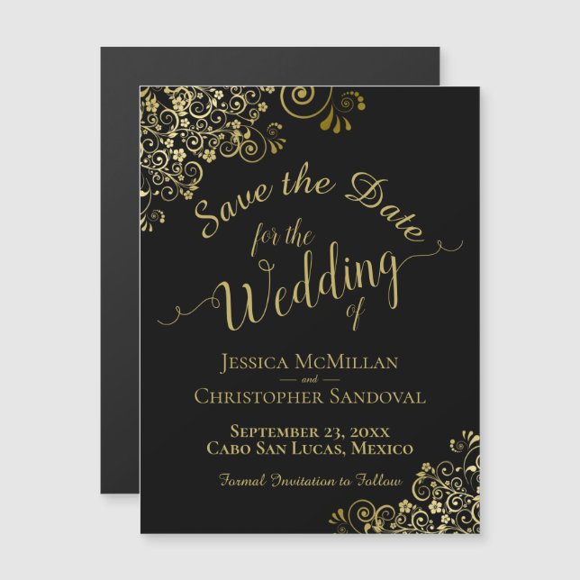 Caligrafía de oro en negro salva el imán de fecha (Anverso/Reverso)