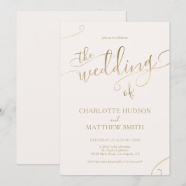 Caligrafía de oro | Invitación a la boda de marfil