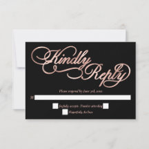 Caligrafía de oro negro y Rosa Boda formal RSVP