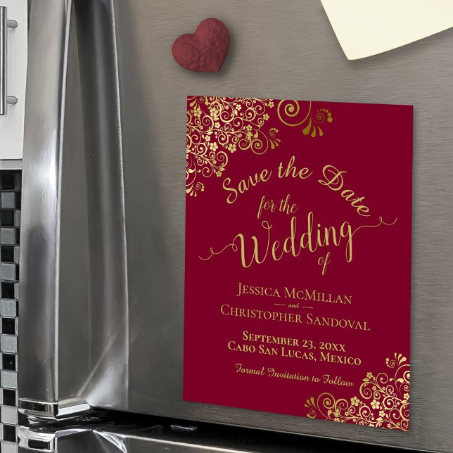 Caligrafía de oro Rojo borgoña salva el imán de la (Magnetic for Easy Display)