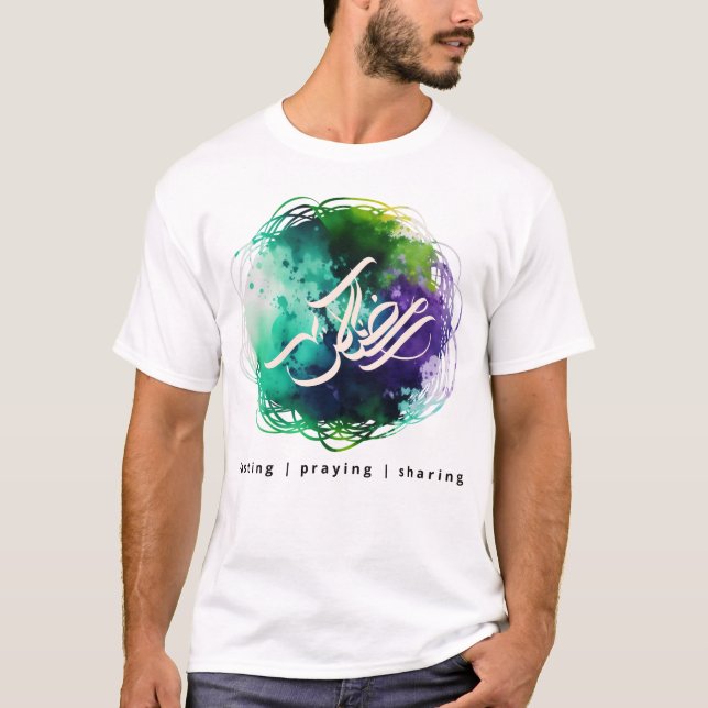 Caligrafía de RAMADAN en camiseta de acuarela abst (Anverso)