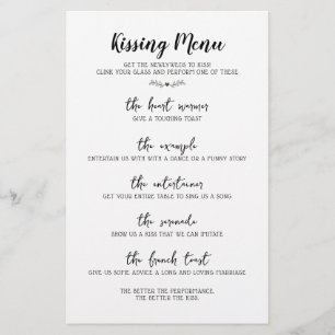 Caligrafía del menú de besos del boda Blanco y neg