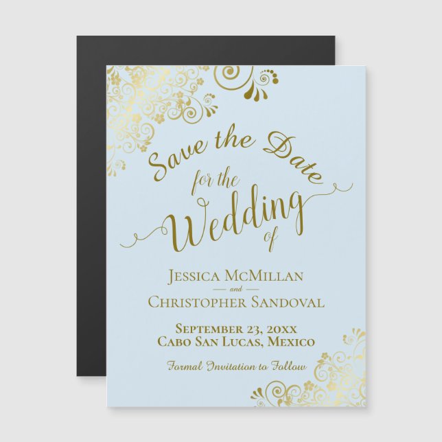 Caligrafía dorada Polvo Azul Guardar el imán de fe (Anverso/Reverso)