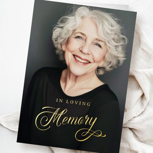 Caligrafía en una foto funeraria de amor (Calligraphy in loving memory funeral photo foil greeting card)