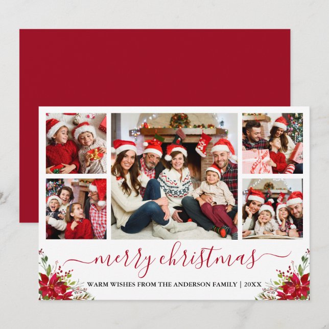 Caligrafía Feliz Navidad 5 Foto Poinsettia (Anverso / Reverso)