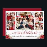 Caligrafía Feliz Navidad 5 Foto Poinsettia<br><div class="desc">Moderna caligrafía Script Merry Christmas 5 Photo Holiday Card incluye Watercolor Rojo Poinsettia Floral</div>