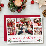 Caligrafía Feliz Navidad 5 Foto Red Holly<br><div class="desc">Moderna caligrafía Script 5 Photo Family Collage de fotos Merry Christmas Card incluye Navidades de acuarela Holly Berries - Guión rojo</div>