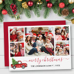 Caligrafía Feliz Navidad Camión Rojo 5 Foto<br><div class="desc">Moderna caligrafía Script 5 Photo Family Collage de fotos Merry Christmas Card incluye Watercolor Vintage Camión Rojo con árbol - Guión rojo</div>