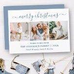 Caligrafía Feliz Navidad Dusty Blue 3 Foto<br><div class="desc">Moderna caligrafía de moda guión 3 Collage de fotos de la familia de la foto tarjeta navideña - azul turbio</div>