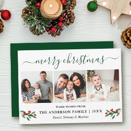 Caligrafía Feliz Navidad Holly 3 Foto Verde