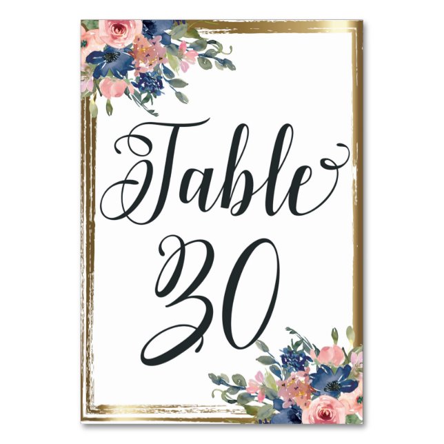 Caligrafía floral acuarela Tarjeta de tabla número (Anverso)