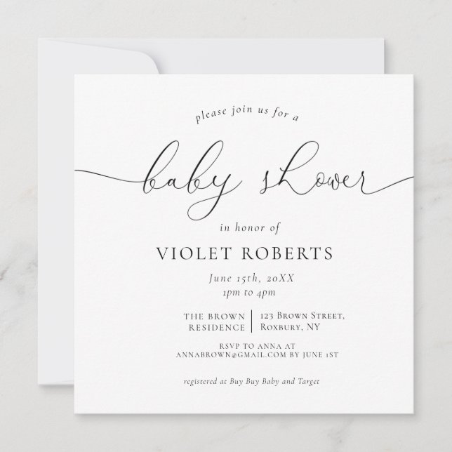 Caligrafía Género Invitación neutral de Baby Showe (Anverso)