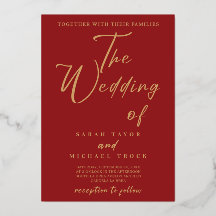 Caligrafía Gold Elegant | Invitación a la boda roj