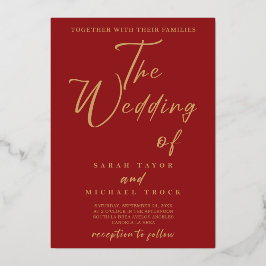 Caligrafía Gold Elegant | Invitación a la boda roj