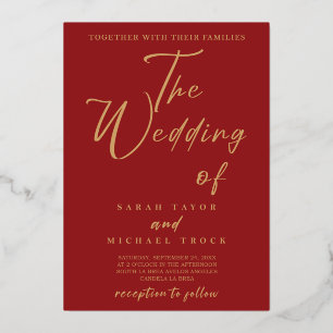 Caligrafía Gold Elegant   Invitación a la boda roj