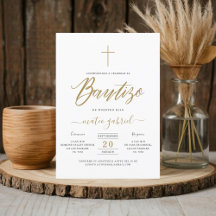 Caligrafía Invitación de Bautizo para Niño Oro