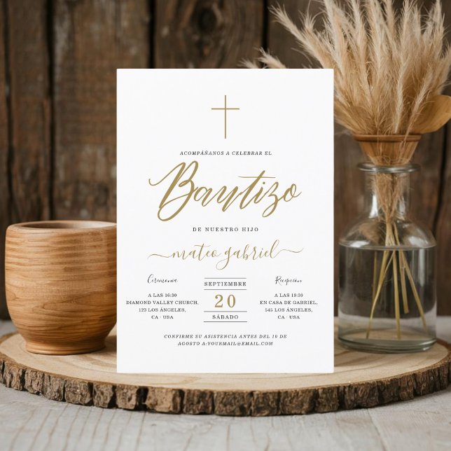 Caligrafía Invitación de Bautizo para Niño Oro (Subido por el creador)