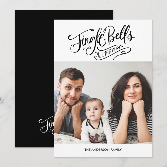 Caligrafía Jingle Bells tarjeta de fotografía navi (Anverso / Reverso)