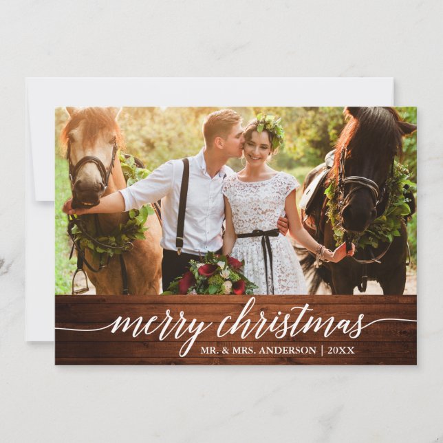 Caligrafía Madera Feliz Navidad Boda Foto (Anverso)