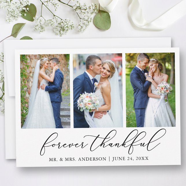 Caligrafía minimalista Agradecimiento 3 Boda fotog (Customize to add text or more photos to back of card.)