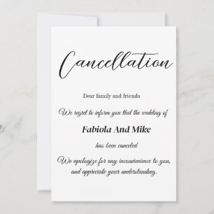 Caligrafía minimalista de anuncio de cancelación d