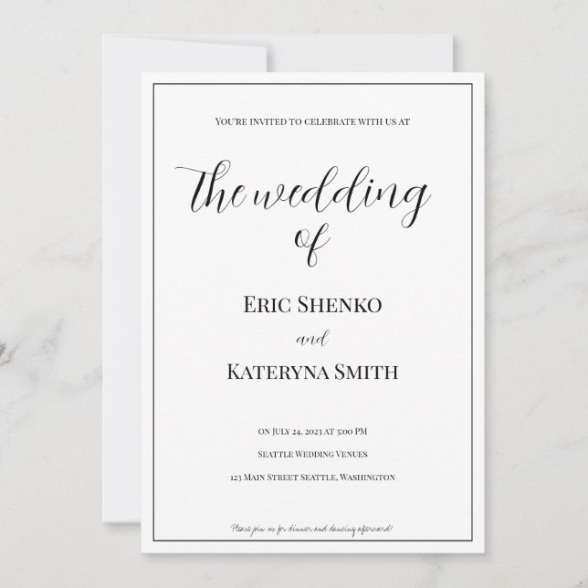 Caligrafía moderna e invitación a la boda fotográf (Anverso)