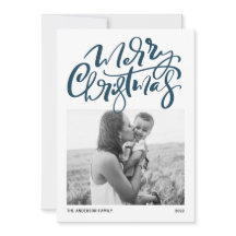 Caligrafía moderna Foto azul Feliz Navidad