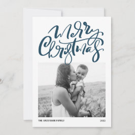 Caligrafía moderna Foto azul Feliz Navidad