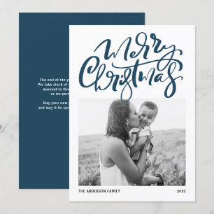 Caligrafía moderna Foto azul Feliz Navidad