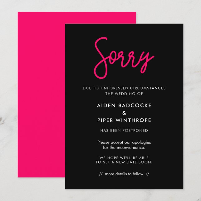 Caligrafía moderna Lo siento tarjeta de actualizac (Anverso / Reverso)