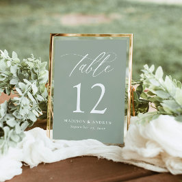Caligrafía moderna Número de mesa de boda verde sa