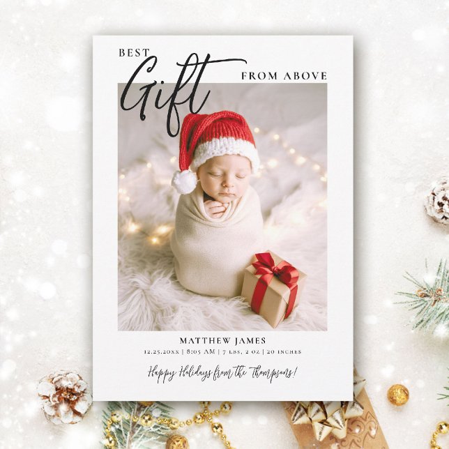 Caligrafía moderna regalo de Navidad bebé lindo fo (best gift from above baby christmas card minimalist simple photo calligraphy elegant cute)