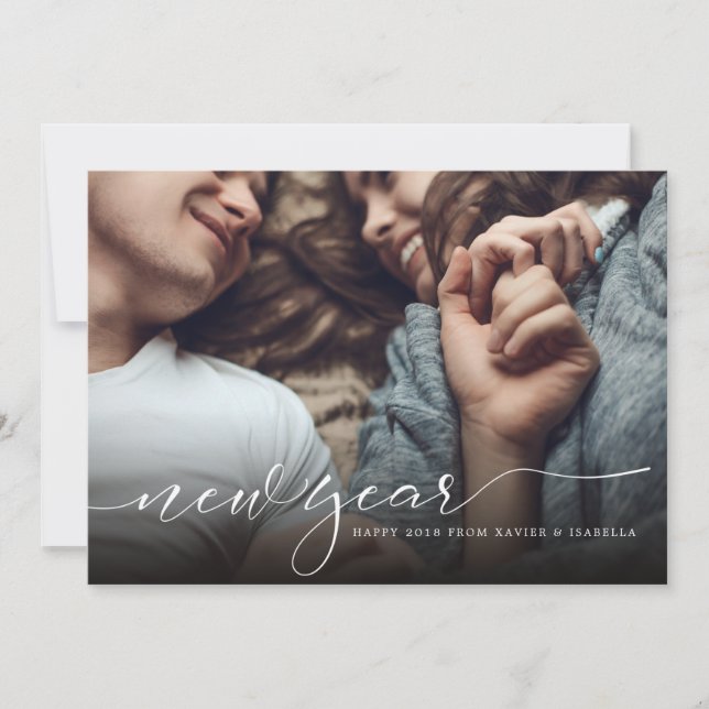 Caligrafía moderna Tarjeta fotográfica de Año Nuev (Anverso)