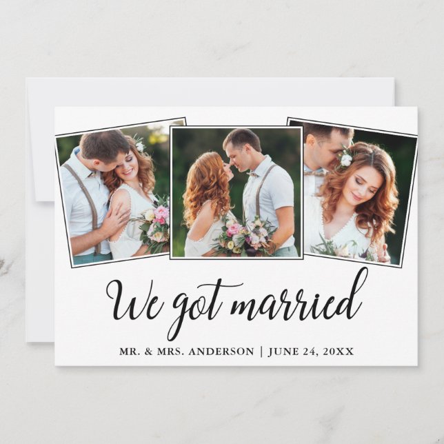 Caligrafía: Nos casamos con 3 tarjetas de Boda fot (Anverso)
