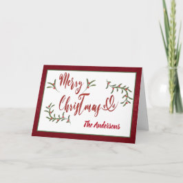 Caligrafía roja Feliz Navidad holly