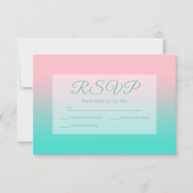 Caligrafía rosa y turquesa de Ombre RSVP (Anverso)
