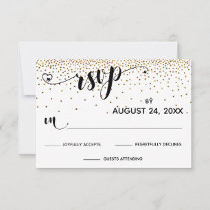 Caligrafía RSVP con Corazones, Confetti de oro,