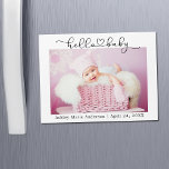 Caligrafía Script Heart Hello Baby Magnet Card<br><div class="desc">Moderna caligrafía simple Minimalista Sencilla Script Heart Hello Baby Photo Invitación Magnet Card</div>