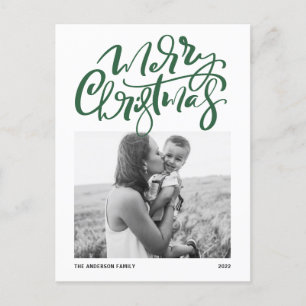 Caligrafía verde moderna Foto Feliz Navidad