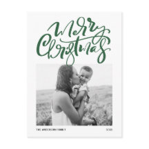 Caligrafía verde moderna Foto Feliz Navidad