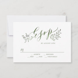 Caligrafía verde sabio boda floral rústica RSVP