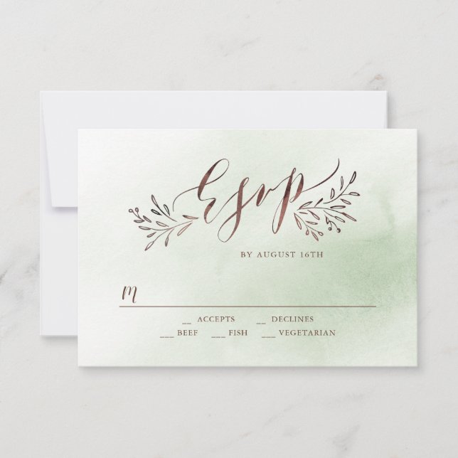 Caligrafía verde sabio boda floral rústica RSVP (Anverso)