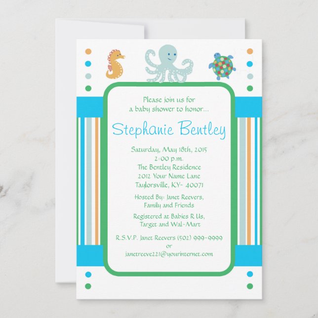 Calipso 5x7 Invitación a criaturas marinas (Anverso)