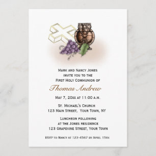 Cáliz, cruz, invitación de la comunión de las uvas