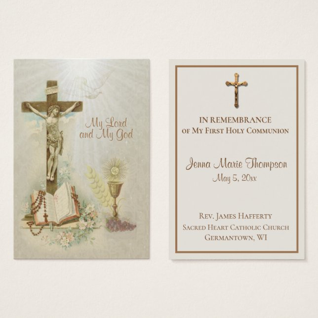 Cáliz de Tarjeta Sagrada Tradicional Primera Comun (Anverso y reverso)