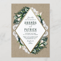 Calla Lily Burlap y Invitaciones a la Boda de Lace