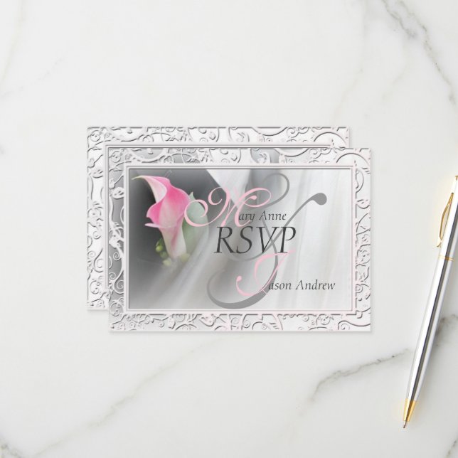 Calla Rosa Lily Flourish Frame Wedding RSVP (Anverso/Reverso In Situ)