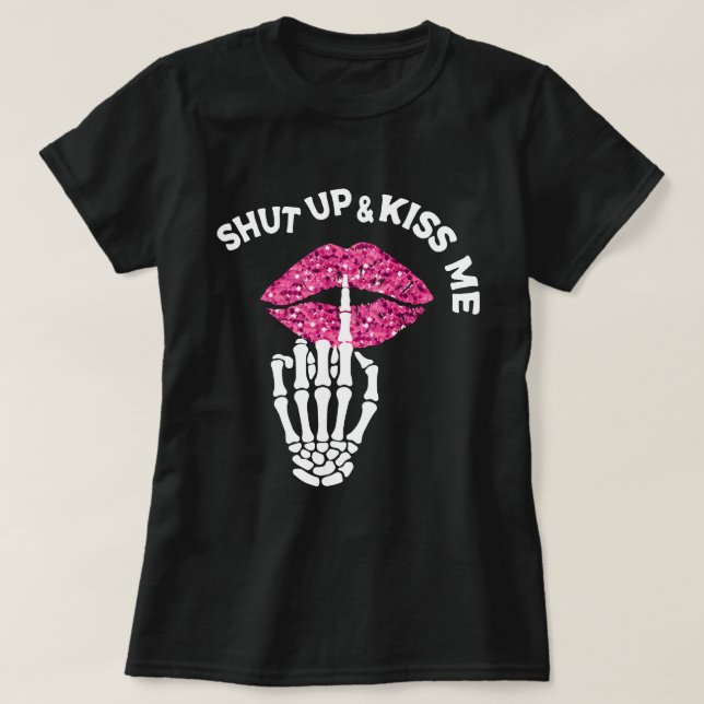 "Cállate y Bésame Labios de Esqueleto Camiseta Div (Diseño del anverso)