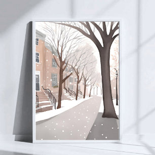Calle Brownstone Arte en Acuarela de Invierno Ne