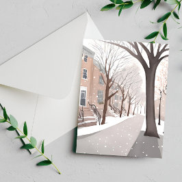 Calle de Brownstone | Tarjeta de acuarela de invie